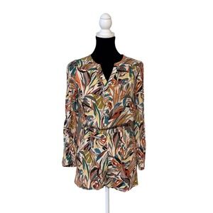 Evereve Women S Abstract Tropical Print Romper Long Sleeve Boho‎ Resort Vacation